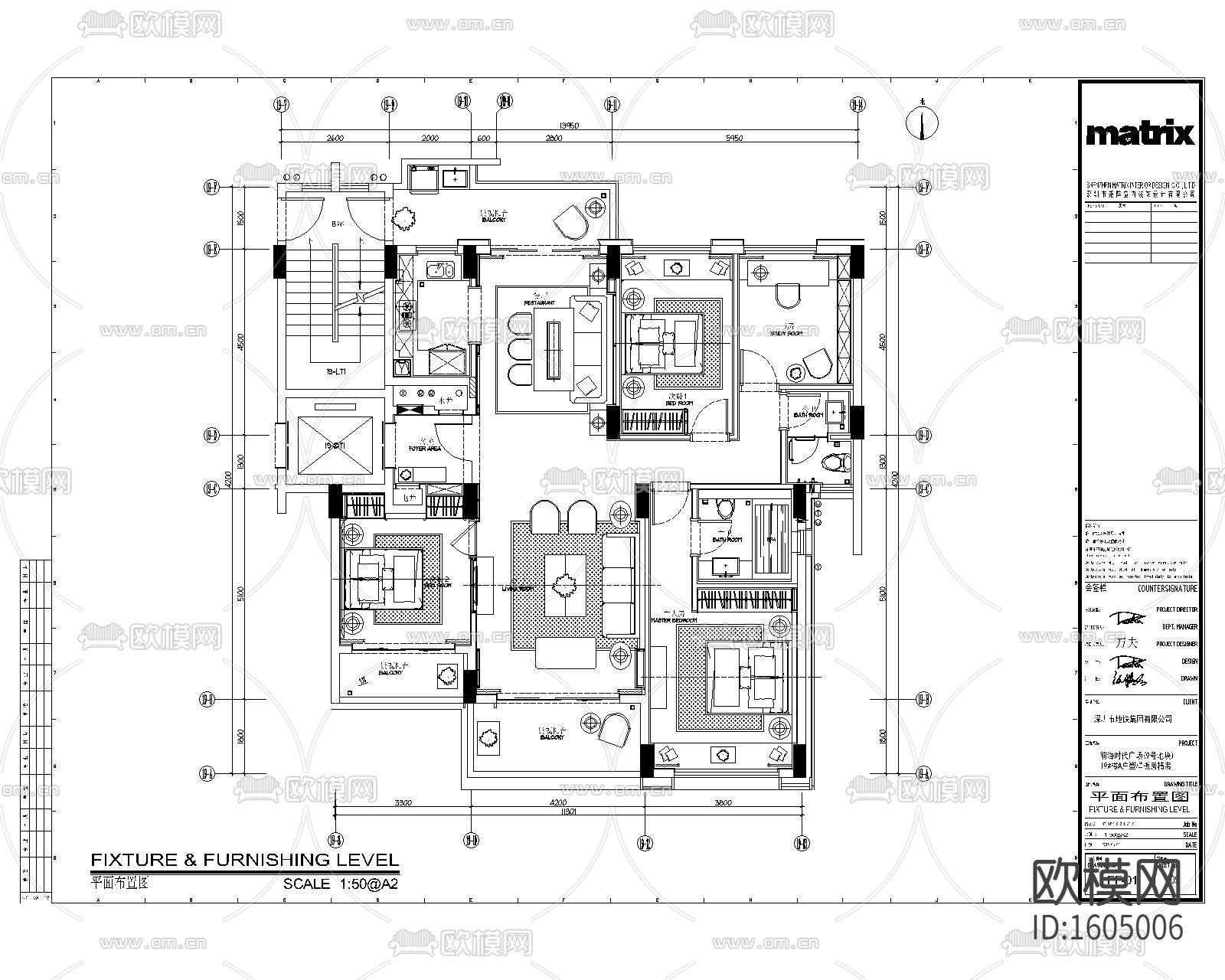 现代三居家装样板房设计施工图下载（渲染图2）