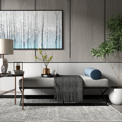  现代布艺沙发凳床尾凳su模型 