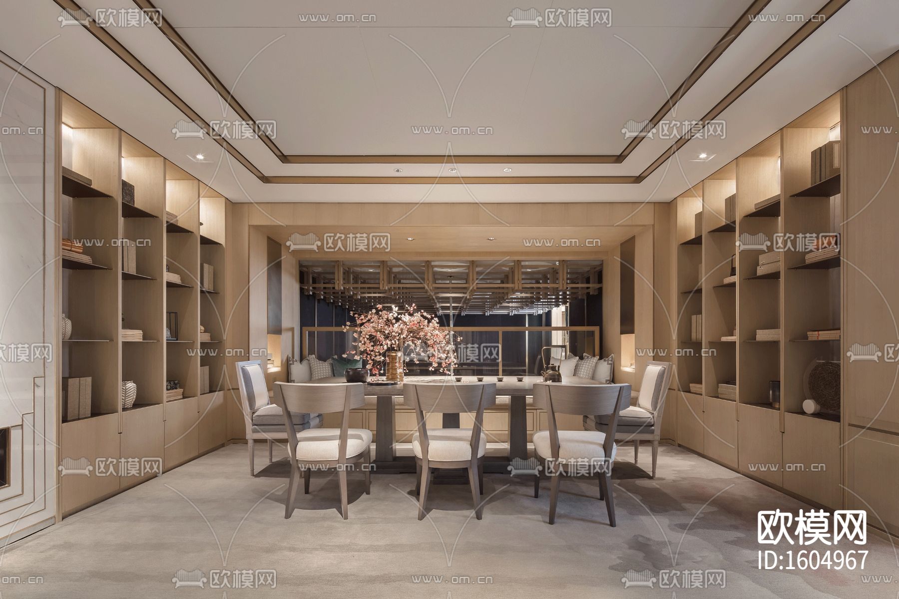 新中式四居别墅样板间项目图纸下载（渲染图9）