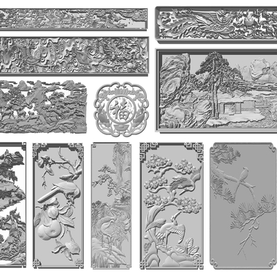  中式雕刻图案su模型 