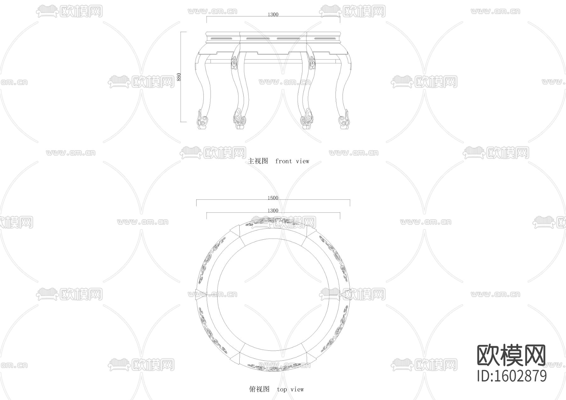 中式麻将桌cad图库下载（渲染图2）