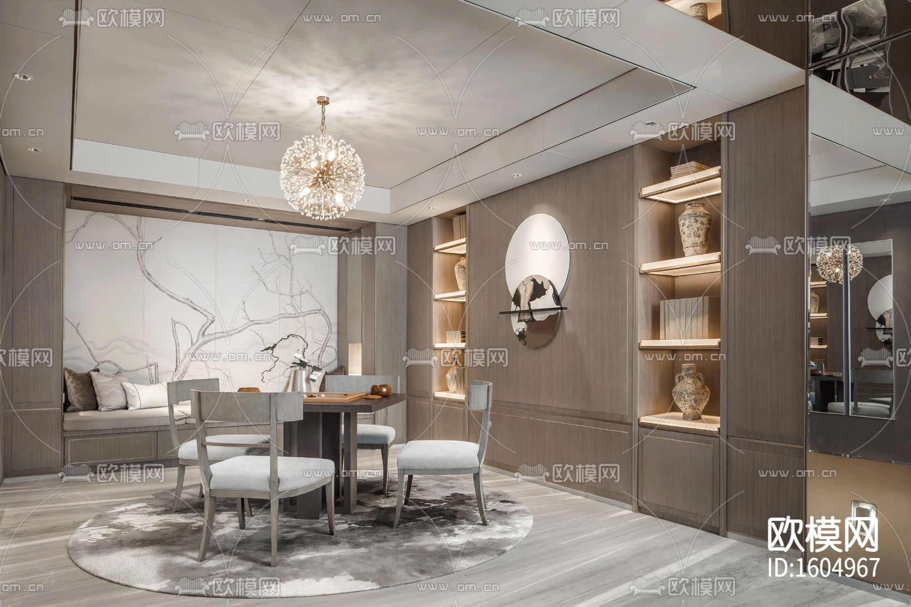 新中式四居别墅样板间项目图纸下载（渲染图7）