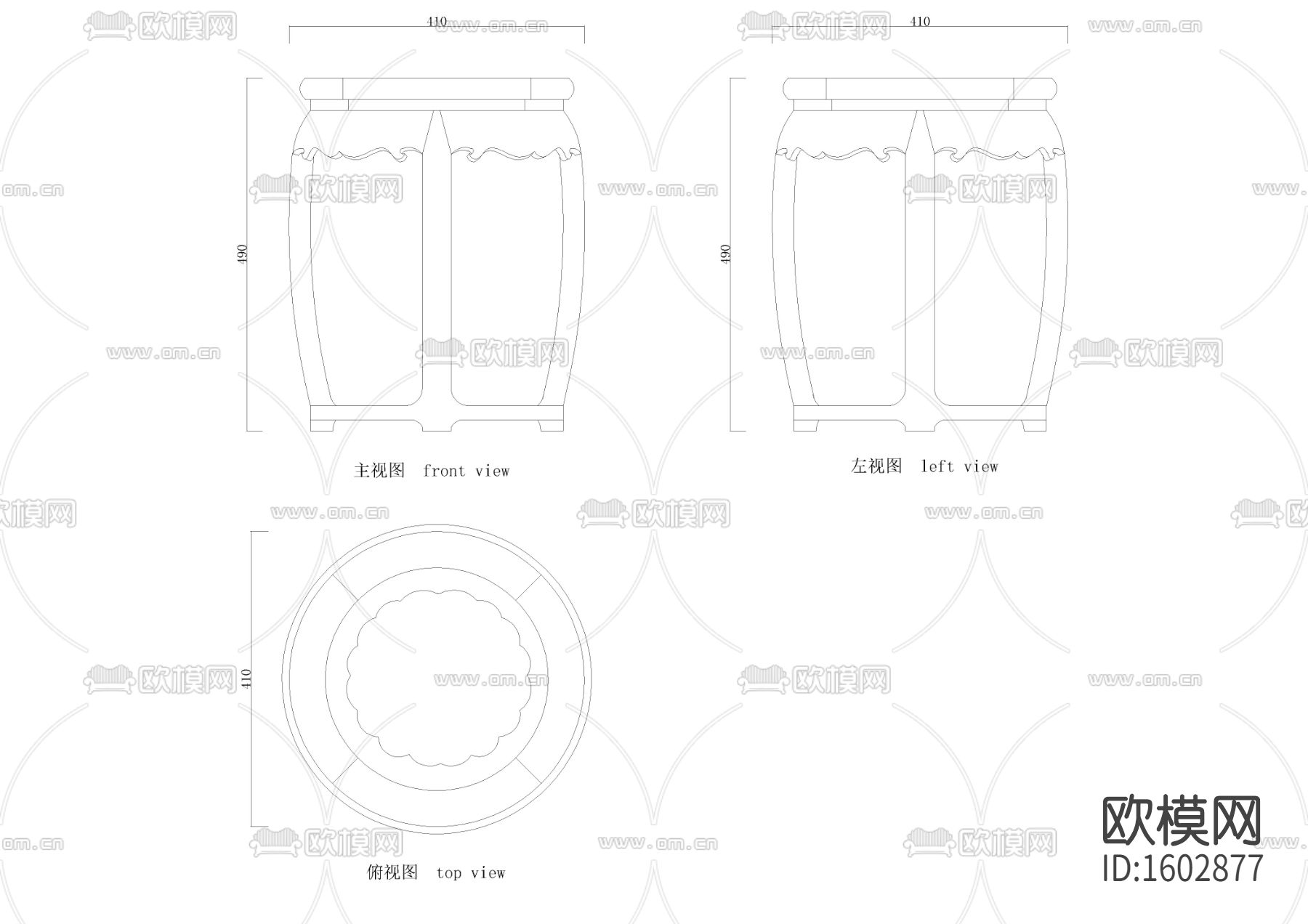 中式圆凳cad图库下载（渲染图1）
