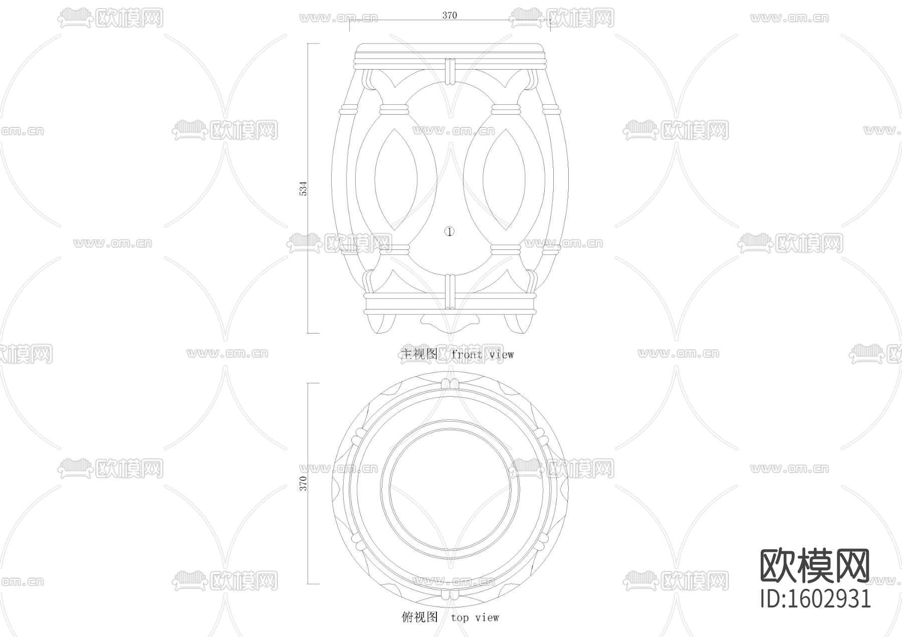 鼓形圆台五墩大样图下载（渲染图2）