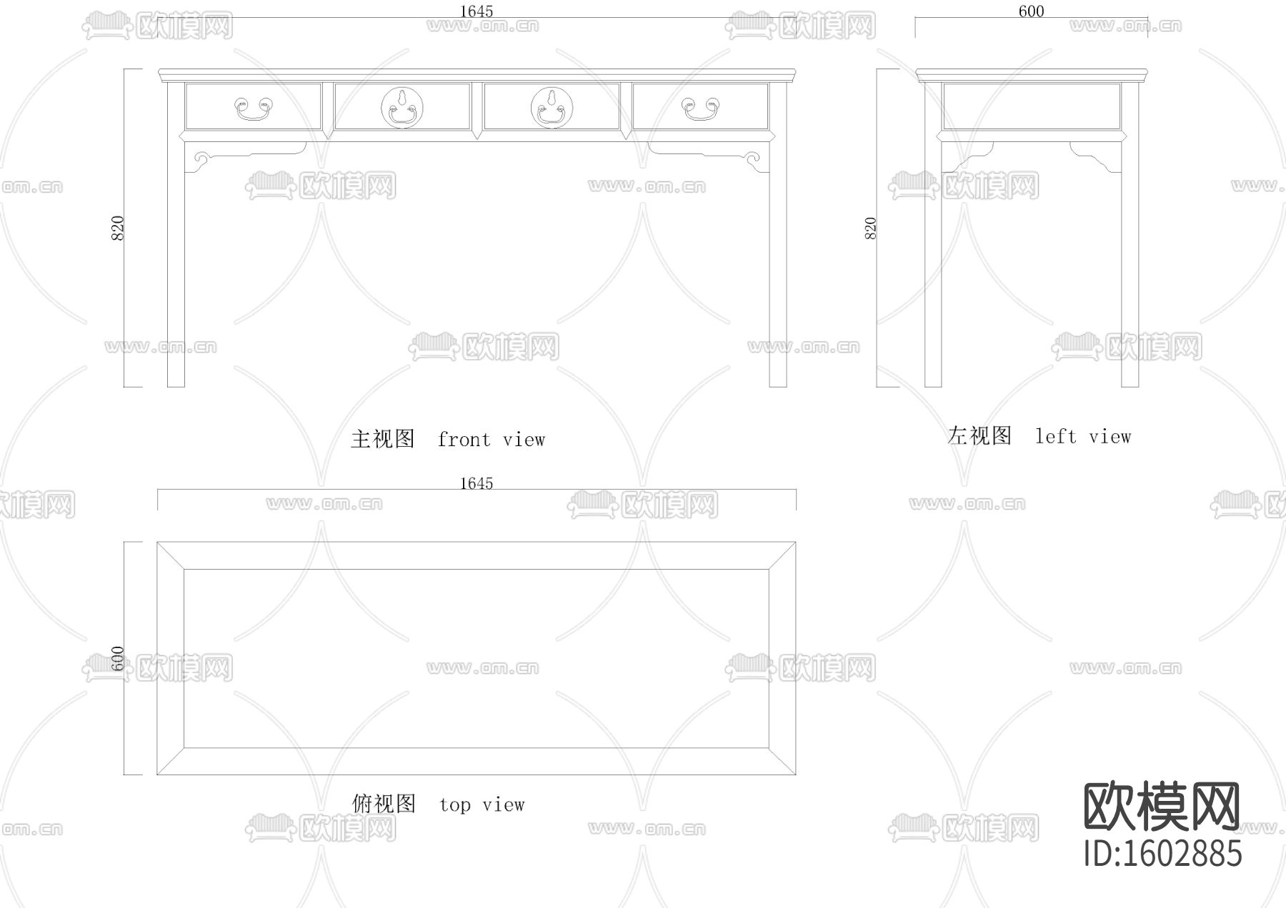 中式琴桌cad图库下载（渲染图2）