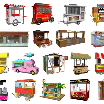  现代售卖亭贩卖车小卖部su模型 