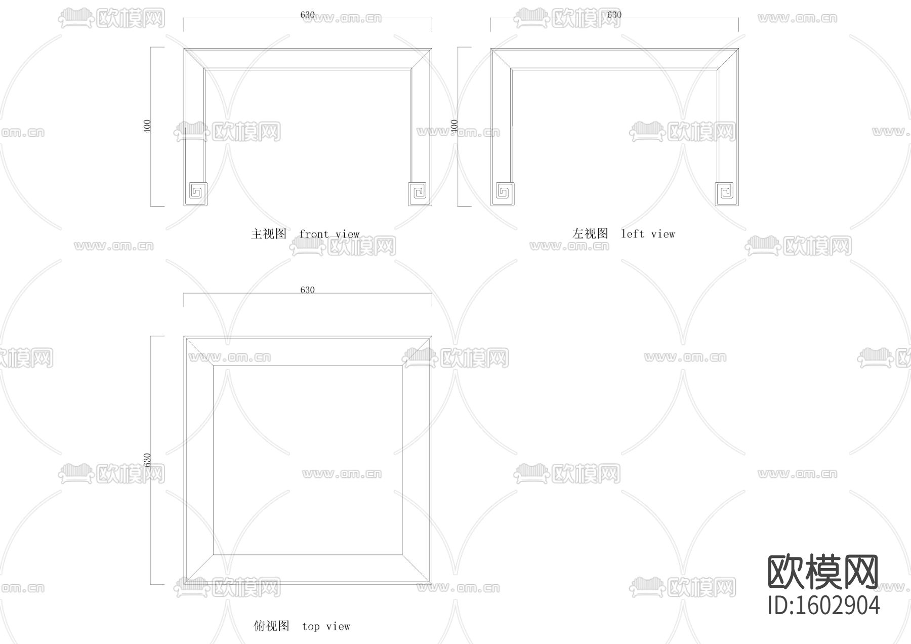 中式长凳cad图库下载（渲染图2）