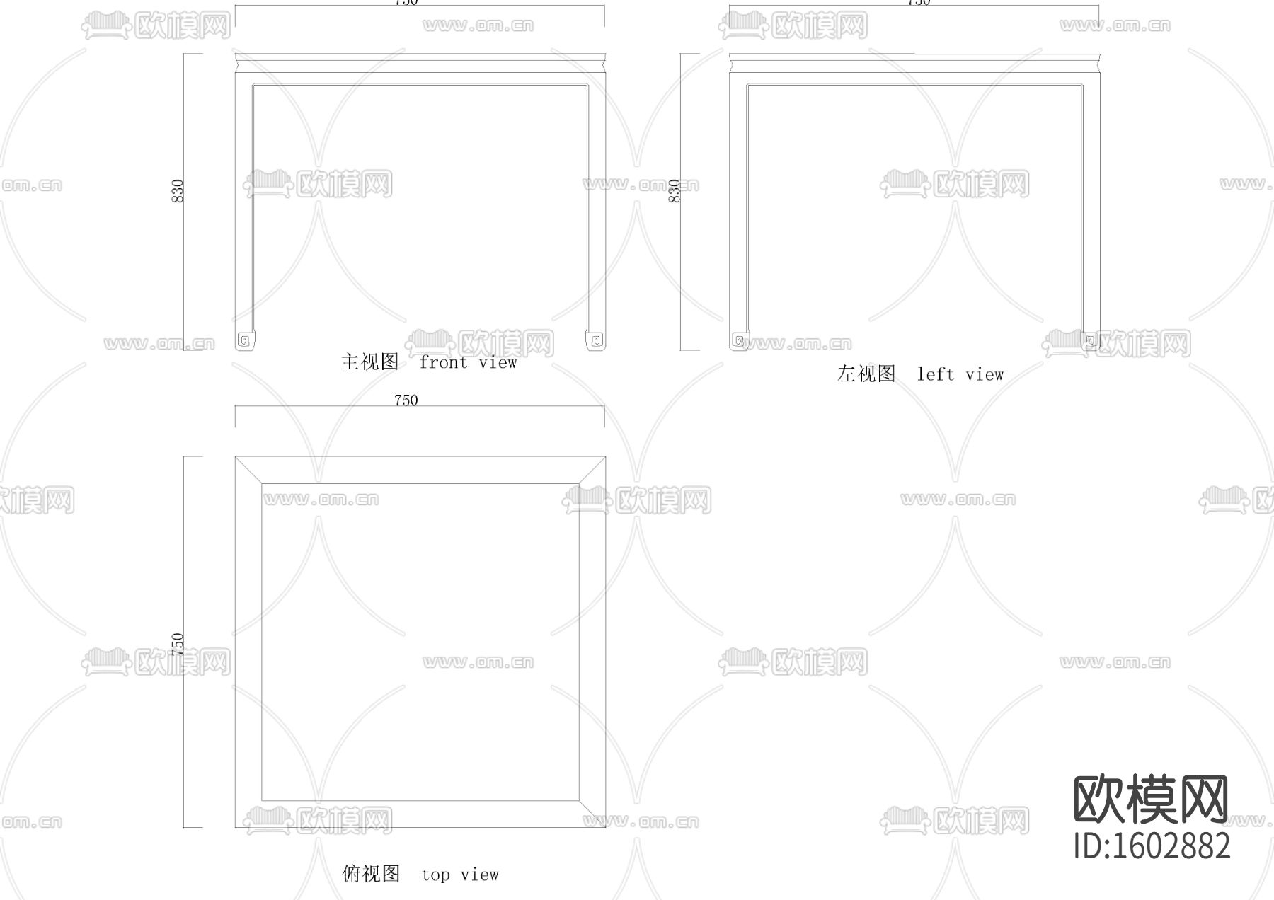 中式方桌cad图库下载（渲染图1）
