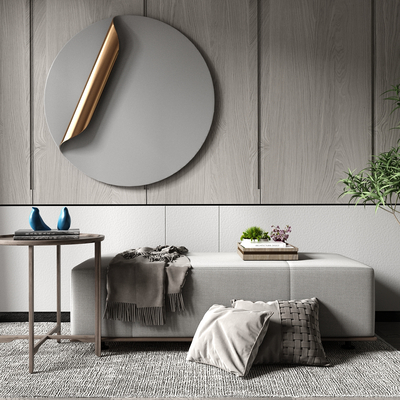  现代布艺沙发凳床尾凳su模型 