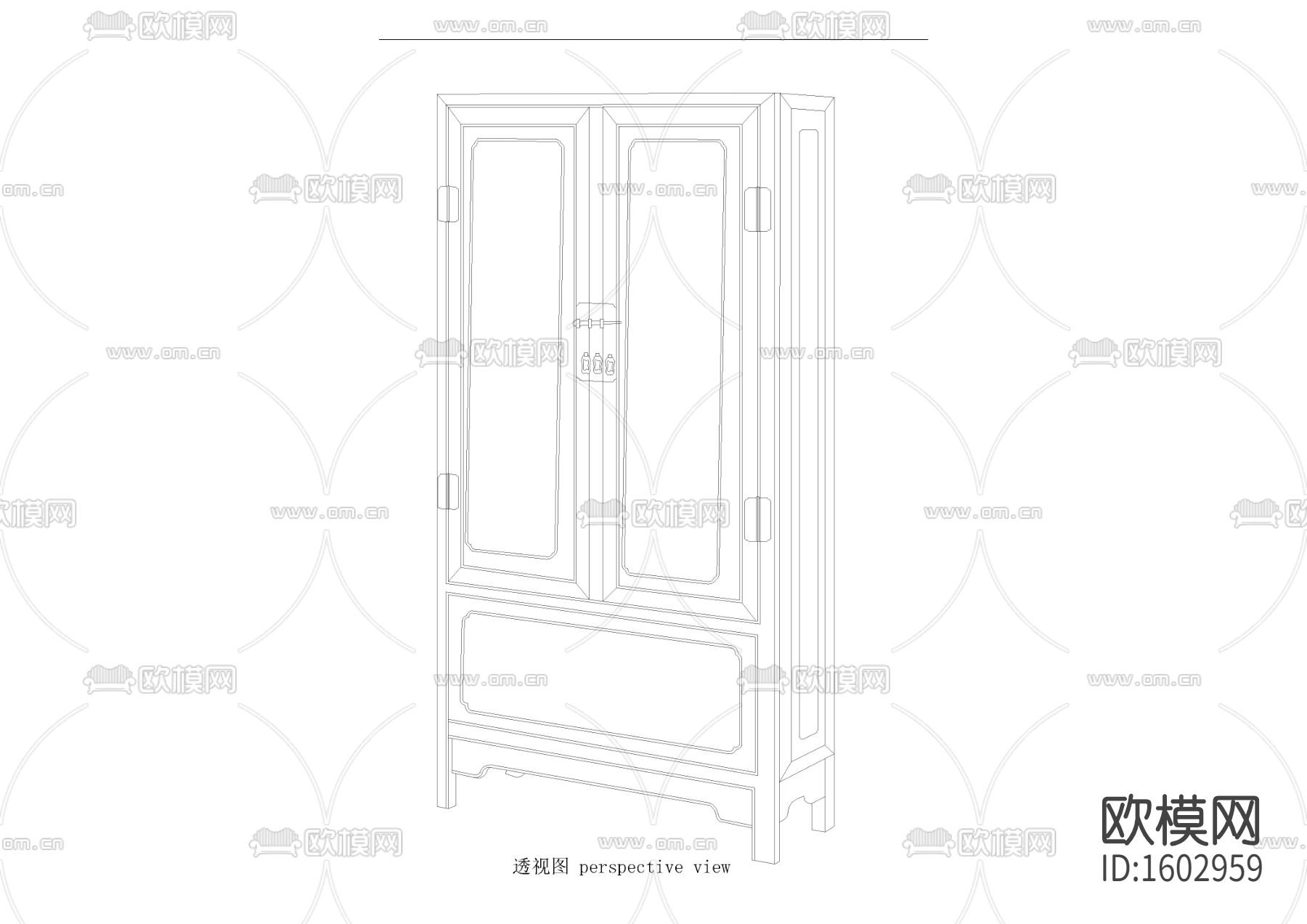 黄花梨雕富贵花三节柜下载（渲染图1）