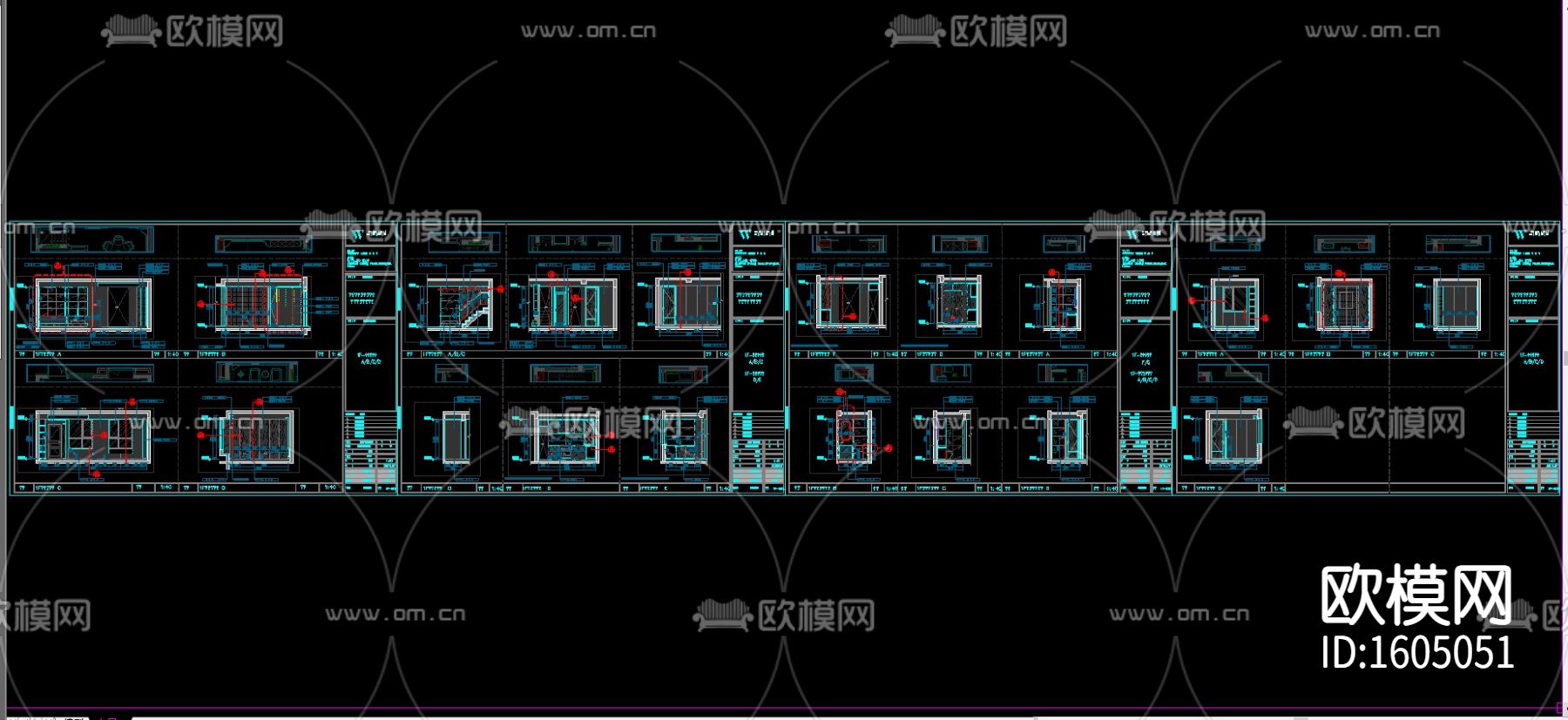 三居室下叠别墅装修设计施工图下载（渲染图2）