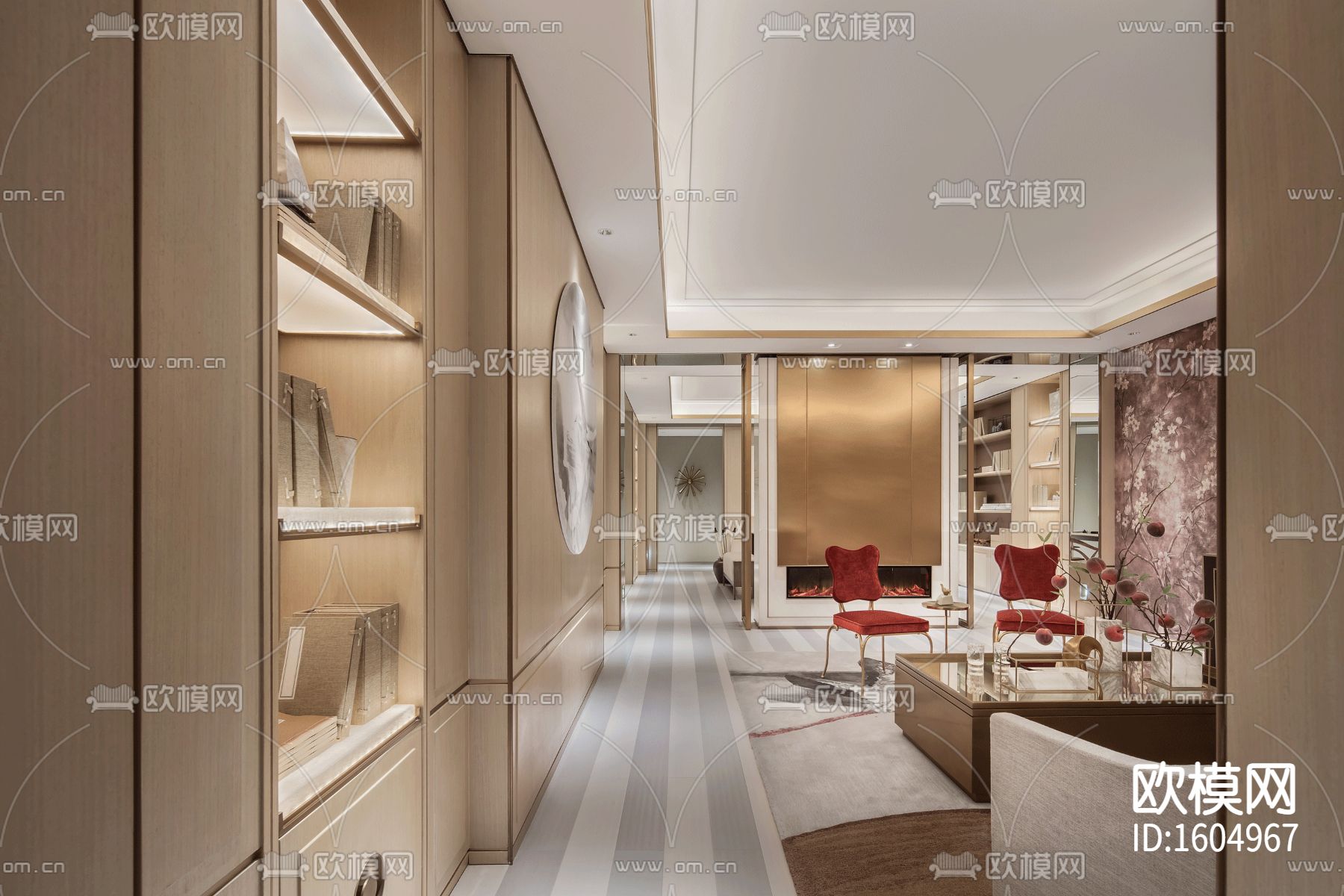 新中式四居别墅样板间项目图纸下载（渲染图8）