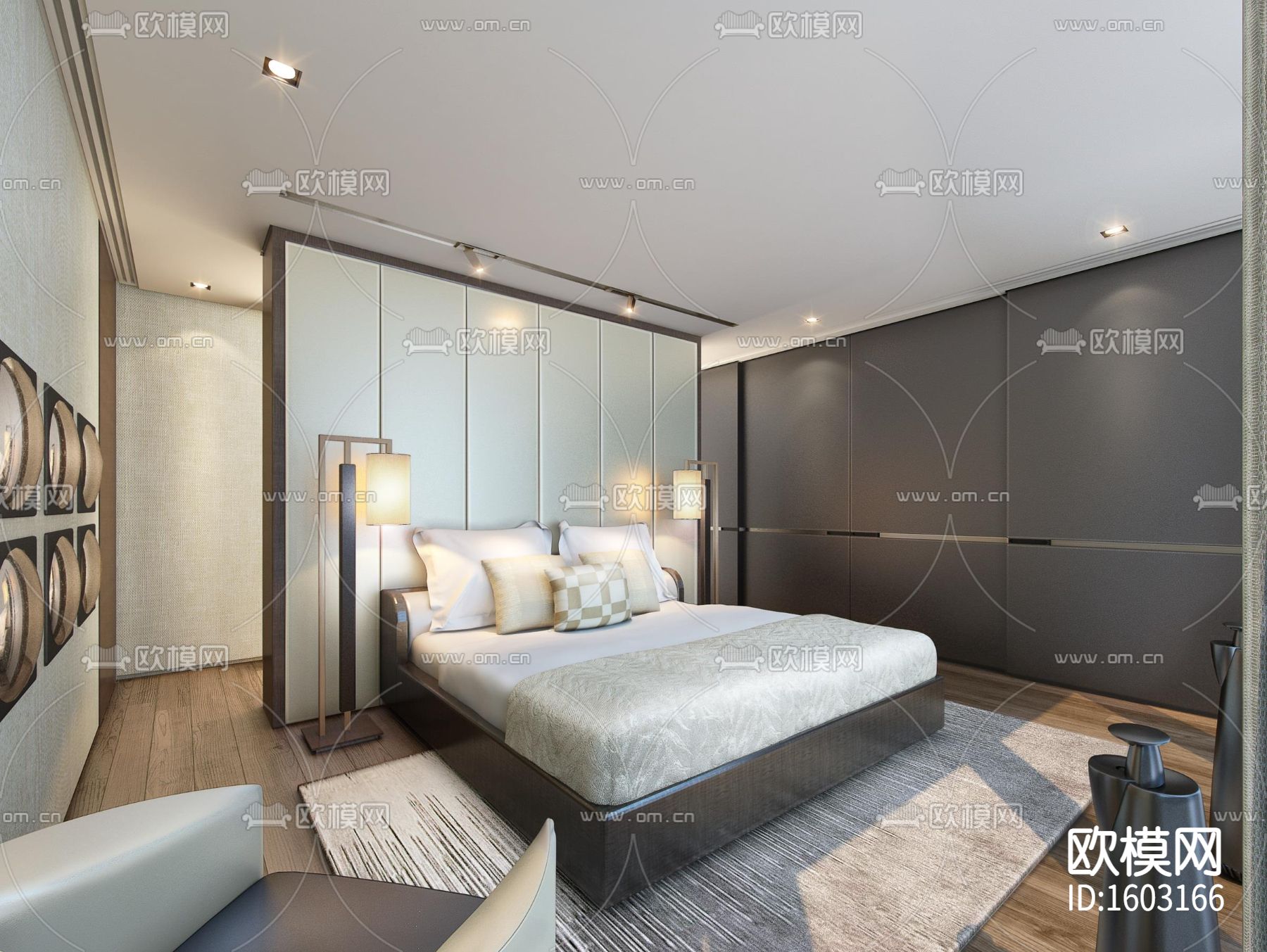 现代三居公寓样板间装修施工图下载（渲染图3）