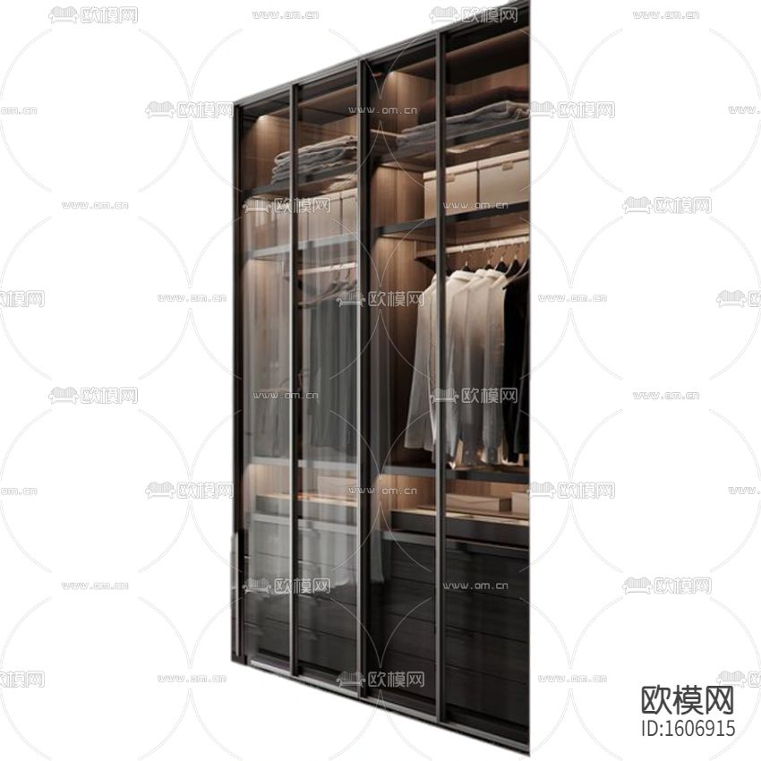 现代轻奢不锈钢玻璃四门衣柜