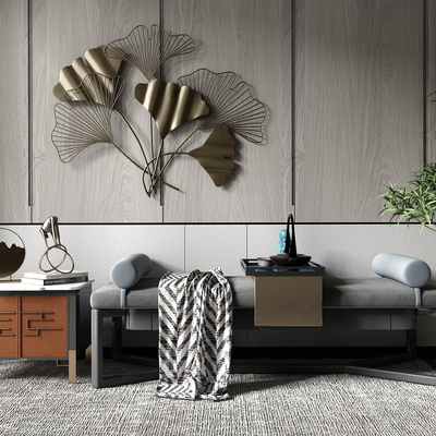  新中式沙发凳床尾凳su模型 