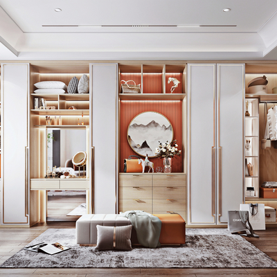  新中式衣帽间su模型 