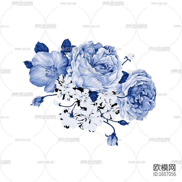 现代简约蓝色花卉壁画
