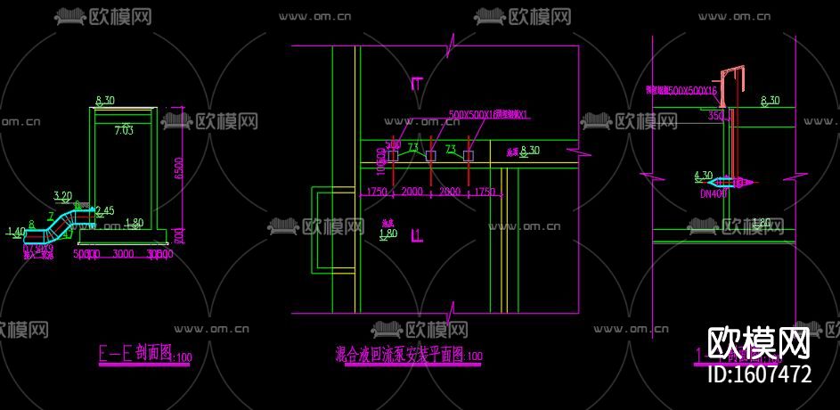 污水处理厂cad施工图下载（渲染图4）