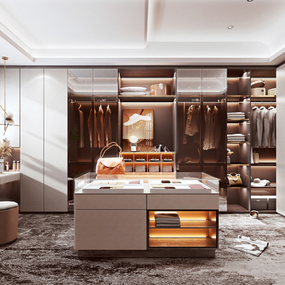  现代轻奢衣帽间su模型 