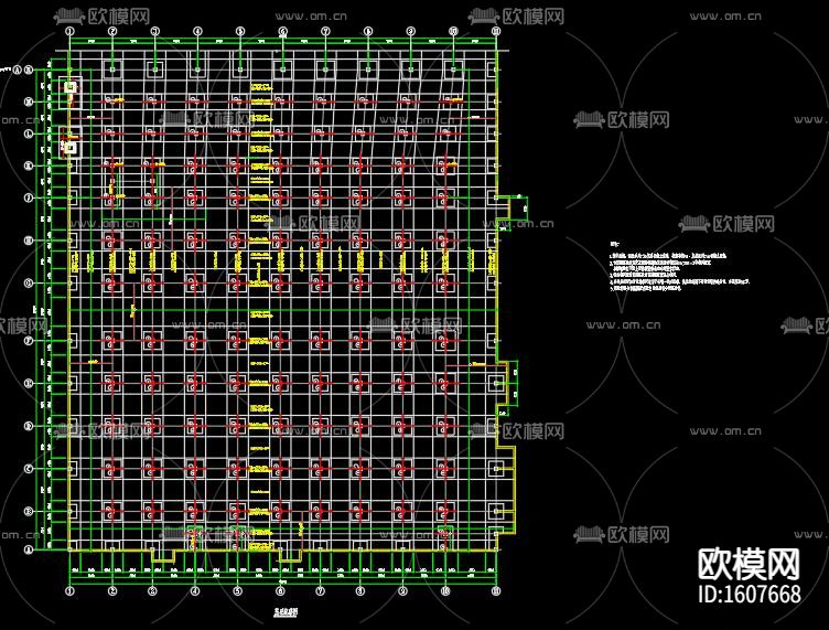 产业基地框架结构四层厂房cad施工图下载（渲染图2）