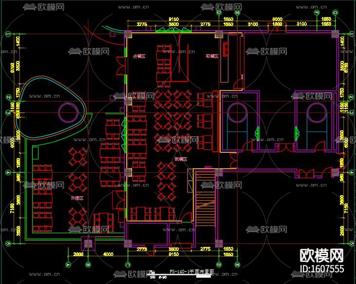 齿轮餐厅cad施工图下载（渲染图8）