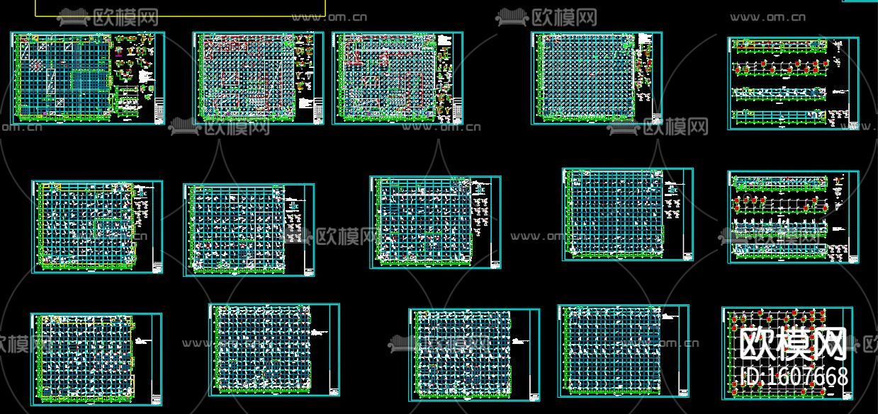 产业基地框架结构四层厂房cad施工图下载（渲染图1）