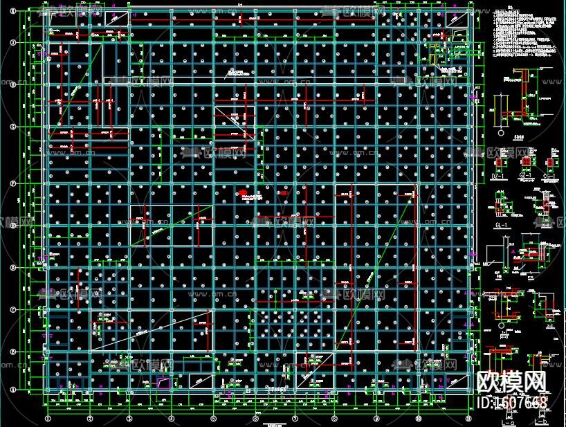 产业基地框架结构四层厂房cad施工图下载（渲染图4）