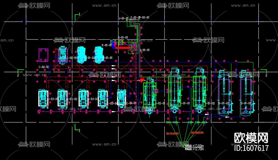 氨及二氧化碳制冷系统水果及肉食品冷冻库cad施工图下载（渲染图2）