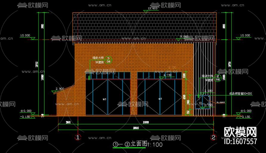 烘干厂建筑cad施工图下载（渲染图3）