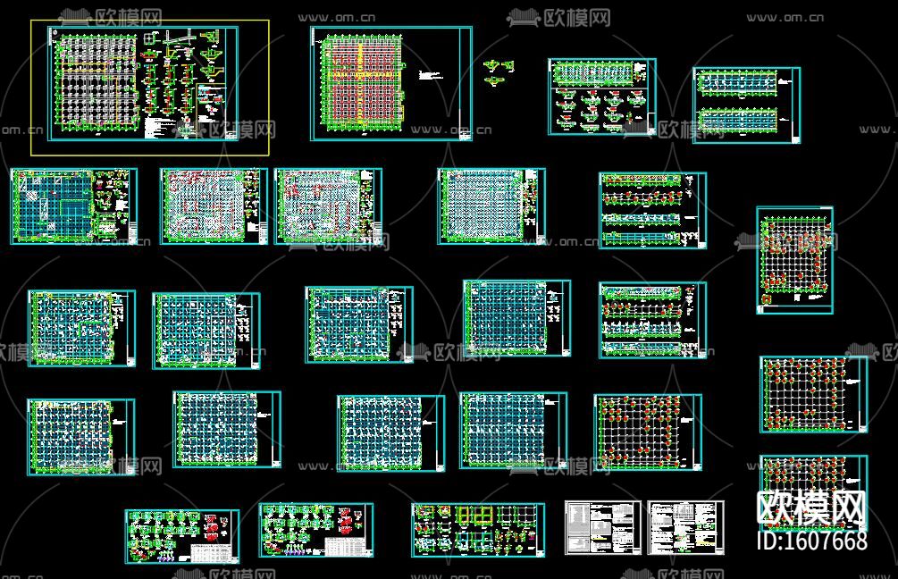 产业基地框架结构四层厂房cad施工图下载（渲染图5）