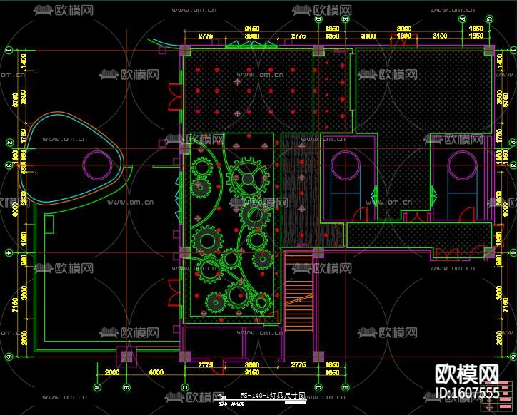 齿轮餐厅cad施工图下载（渲染图4）