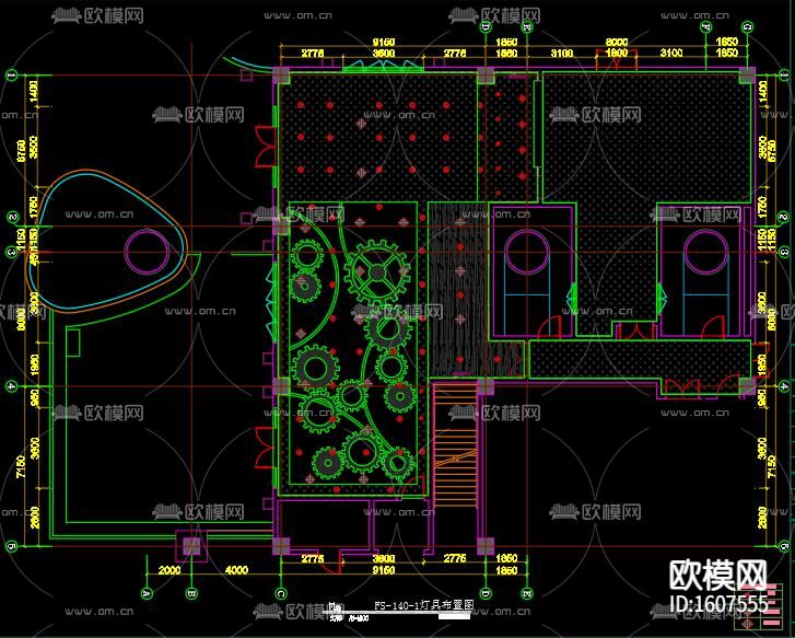 齿轮餐厅cad施工图下载（渲染图5）