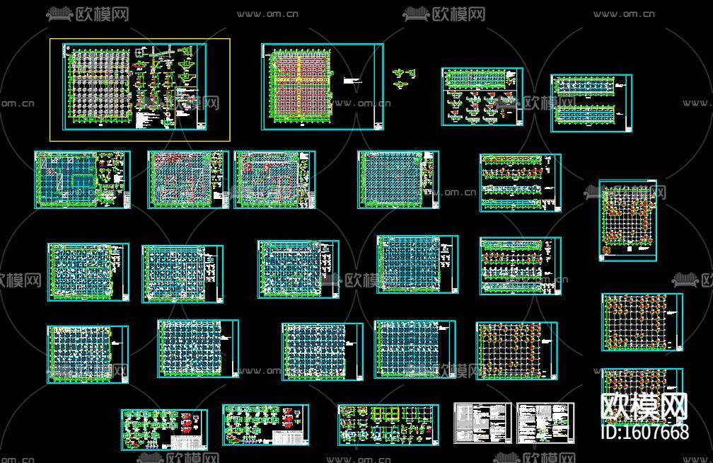 产业基地框架结构四层厂房cad施工图下载（渲染图9）