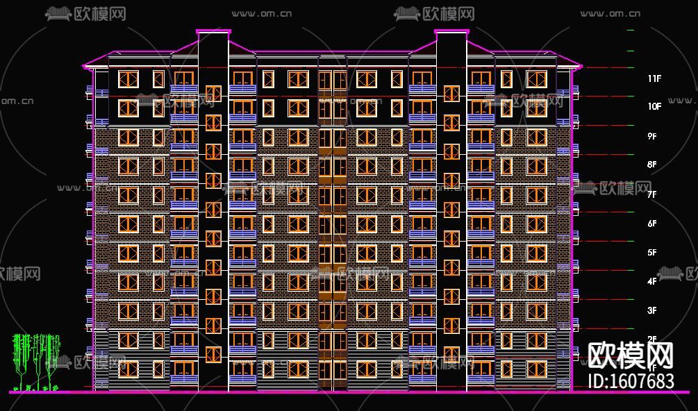 十一层住宅楼设计cad施工图下载（渲染图4）