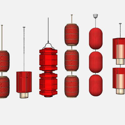  新中式灯笼装饰灯su模型 