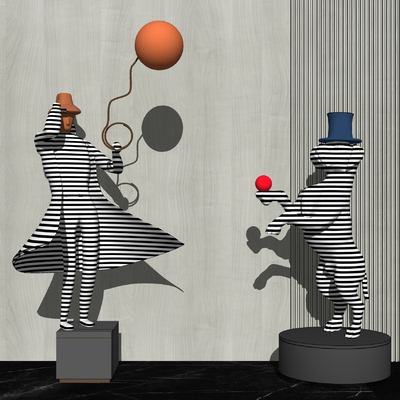 现代斑马纹人物动物雕塑su模型