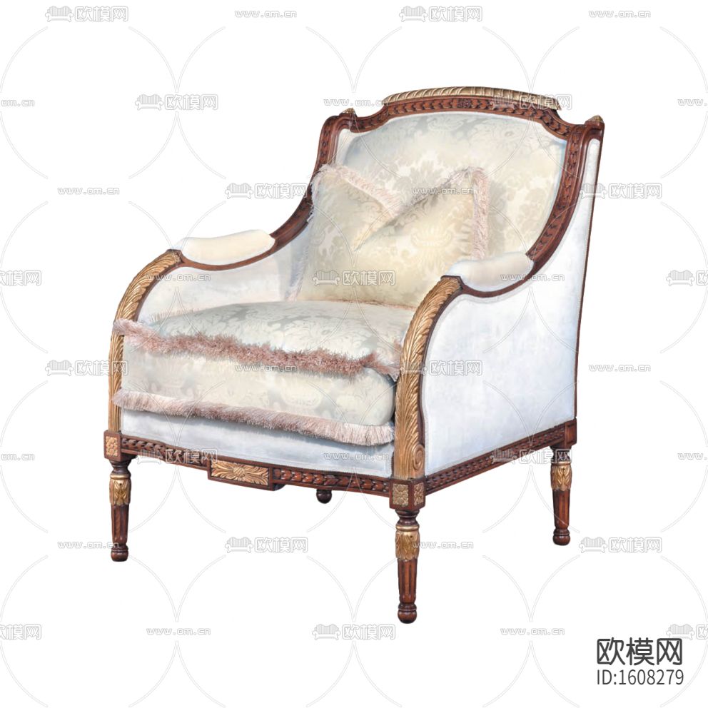 欧式古典实木雕花布艺单人沙发下载