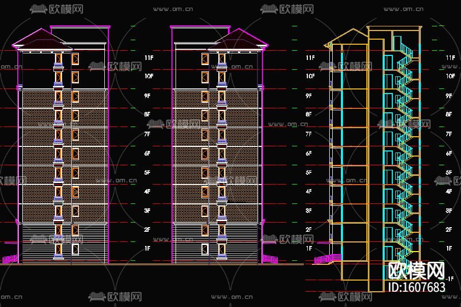 十一层住宅楼设计cad施工图下载（渲染图6）
