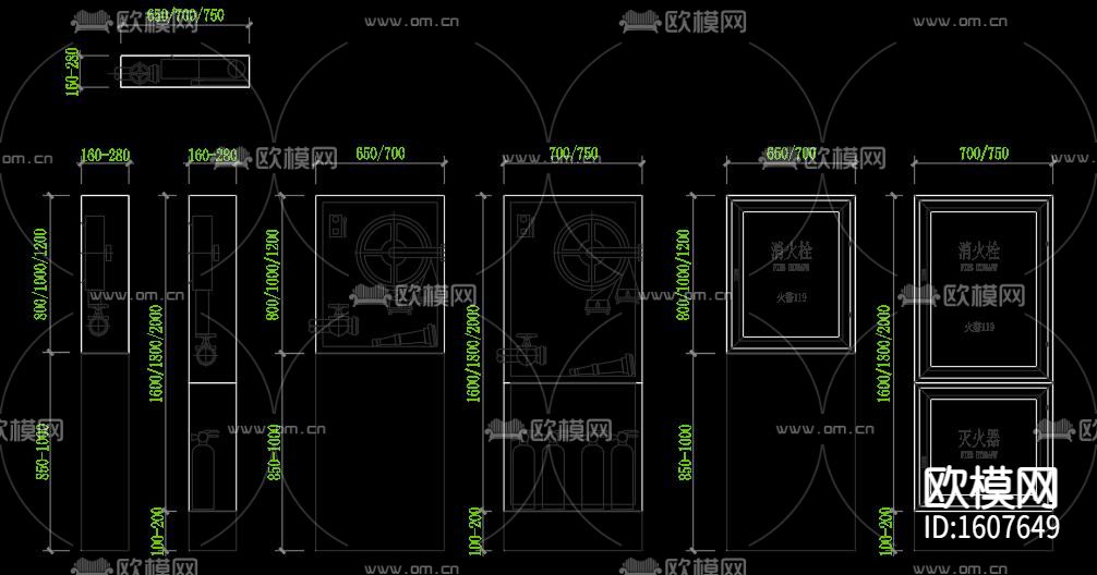 室内消火栓安装单栓头cad大样图下载（渲染图1）