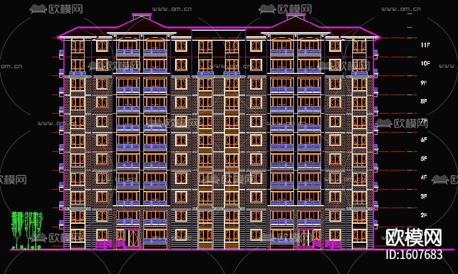 十一层住宅楼设计cad施工图下载（渲染图5）