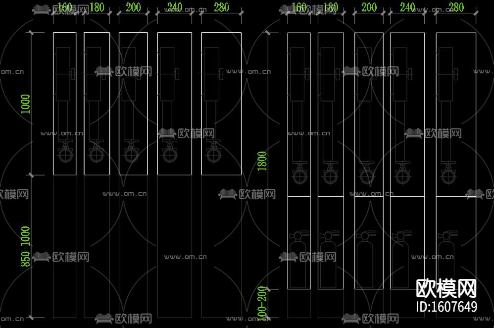 室内消火栓安装单栓头cad大样图下载（渲染图4）