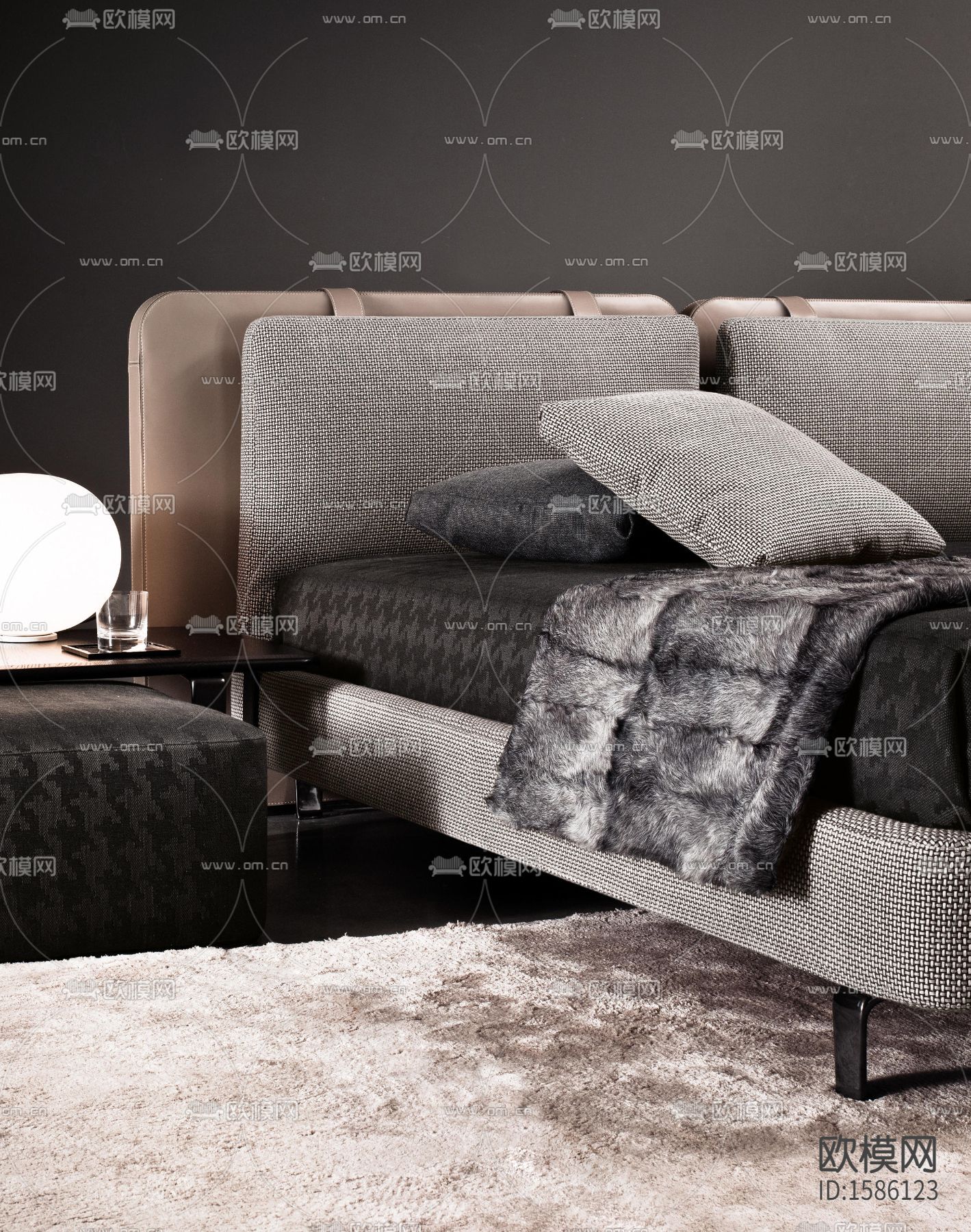 Minotti 现代轻奢三色布艺塔特林双人床