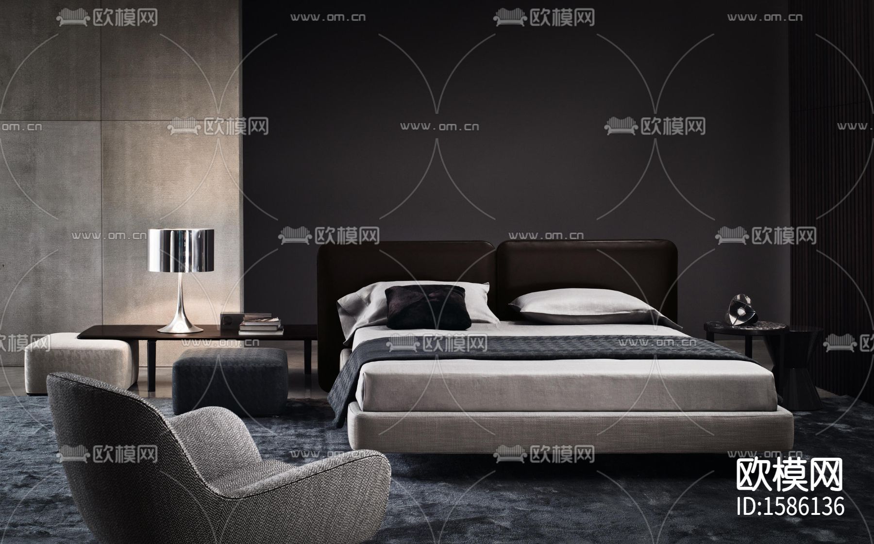 Minotti 现代轻奢布艺塔特林双人床