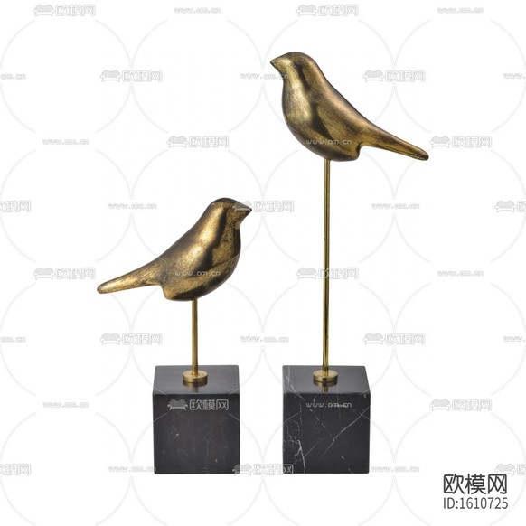 现代轻奢做旧不锈钢小鸟大理石摆件下载