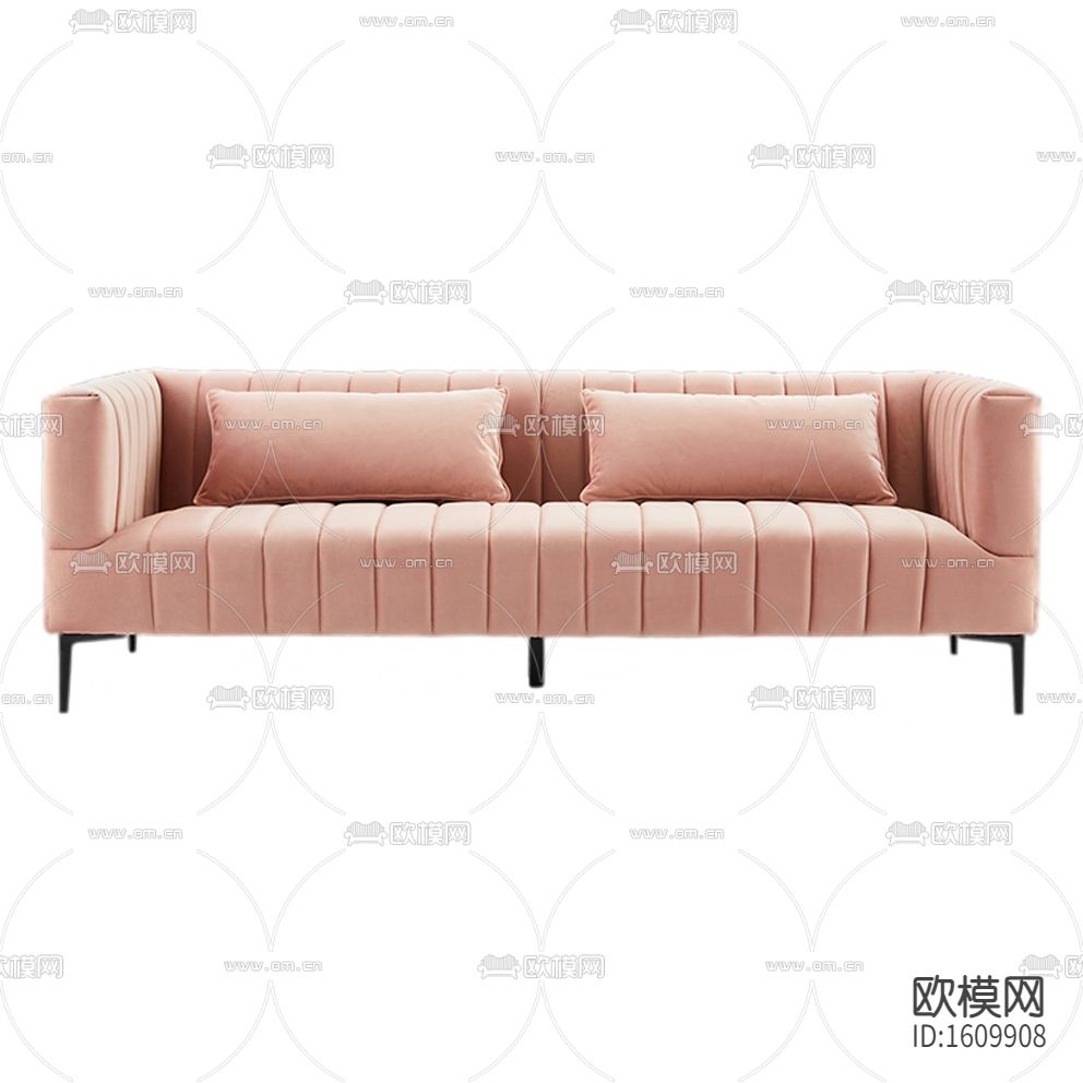 现代简约粉色布艺三人沙发下载