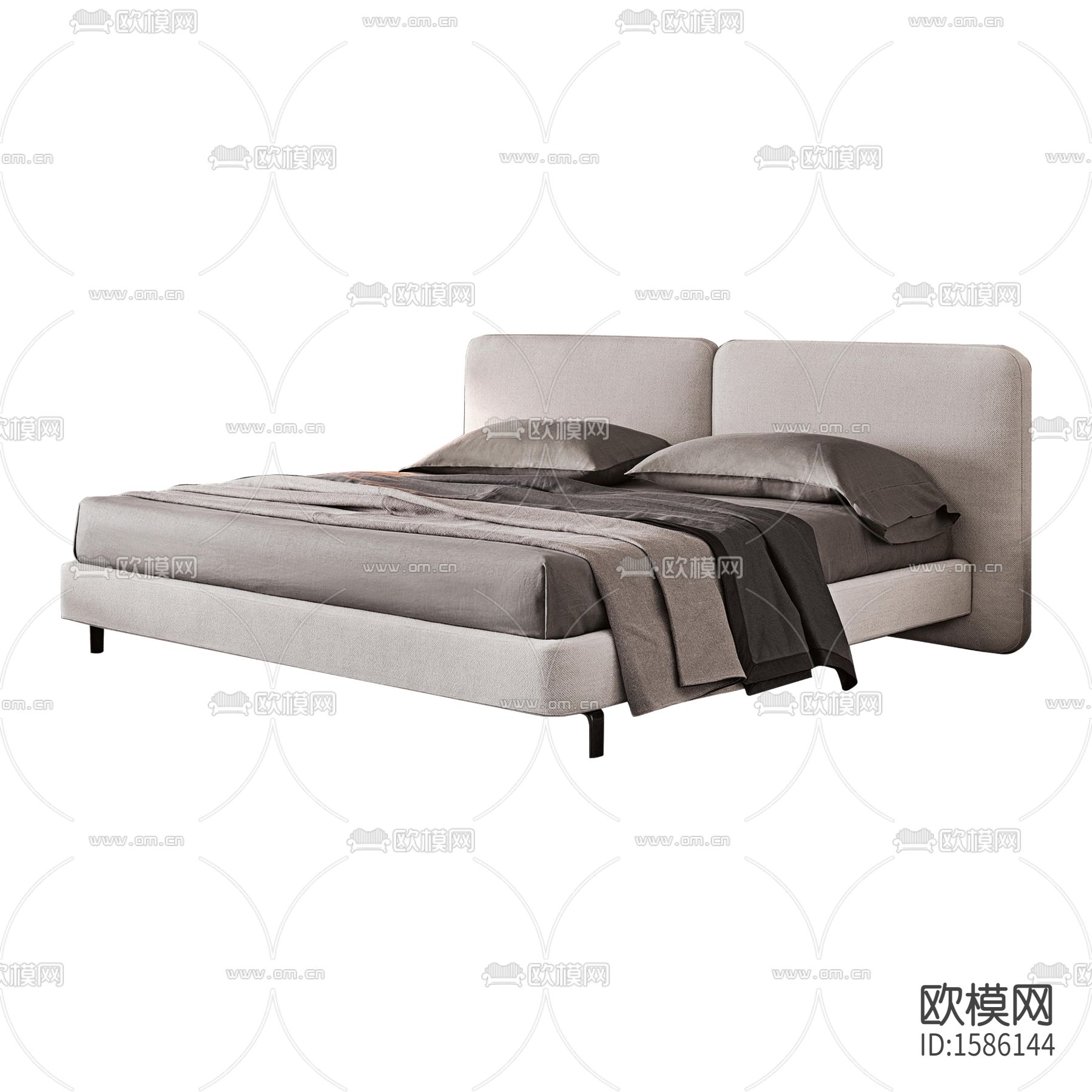 Minotti 现代轻奢灰色布艺塔特林双人床