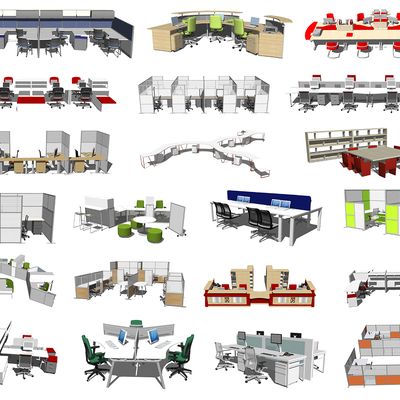  现代办公桌椅su模型 