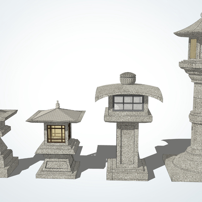  中式石灯庭院灯su模型 