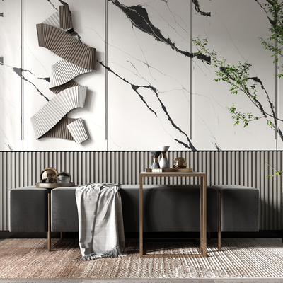  现代布艺沙发凳床尾凳su模型 