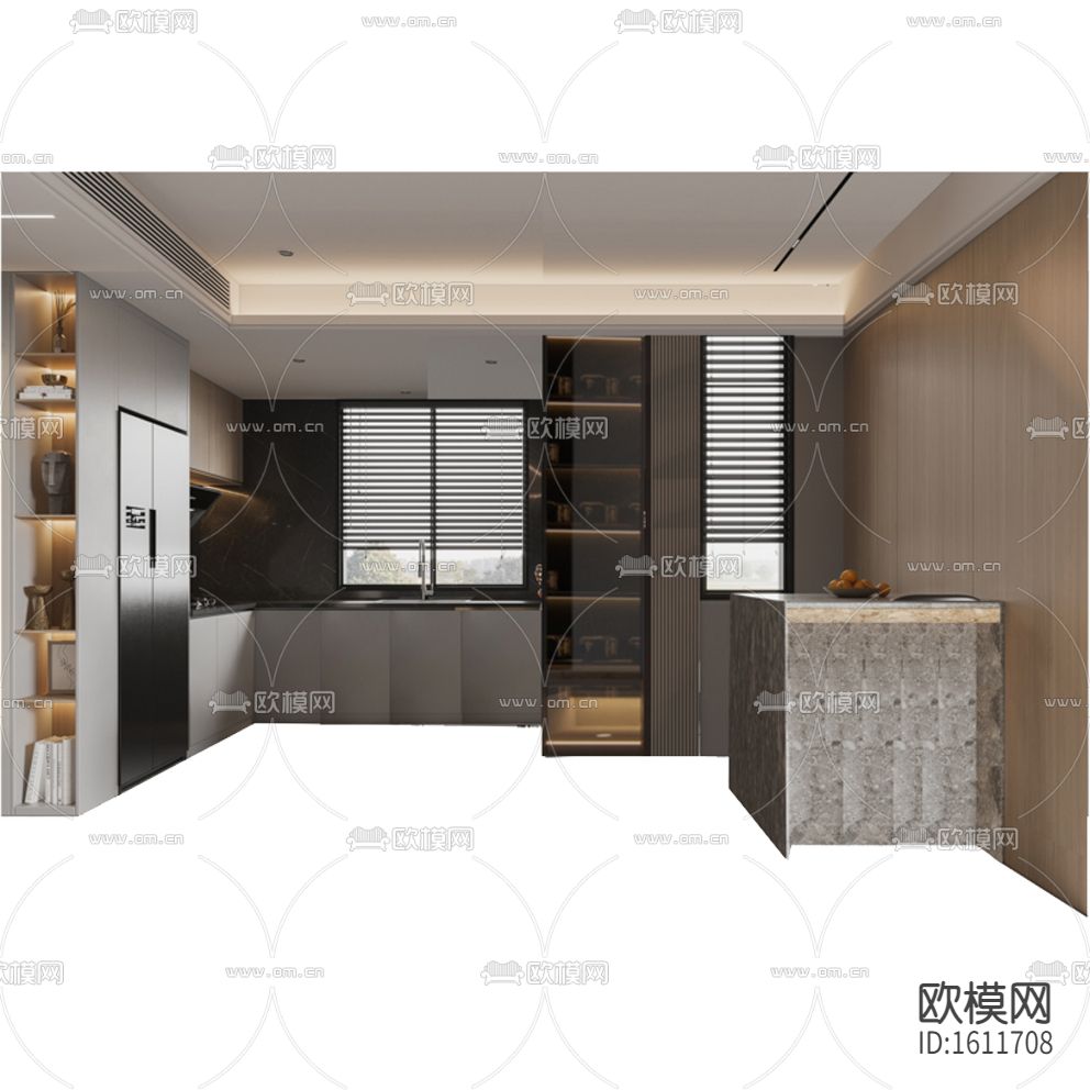 现代轻奢创意开放式厨房场景下载